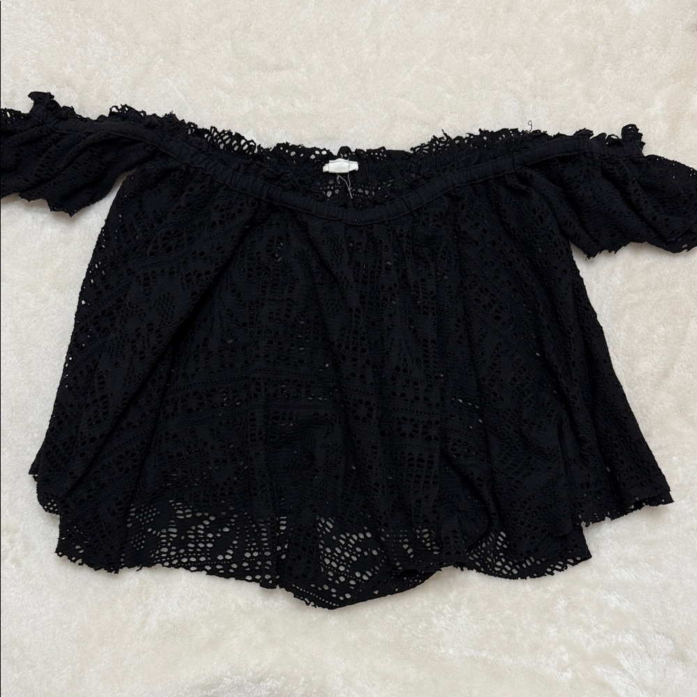 Garage Black Off-Shoulder Lace Blouse L